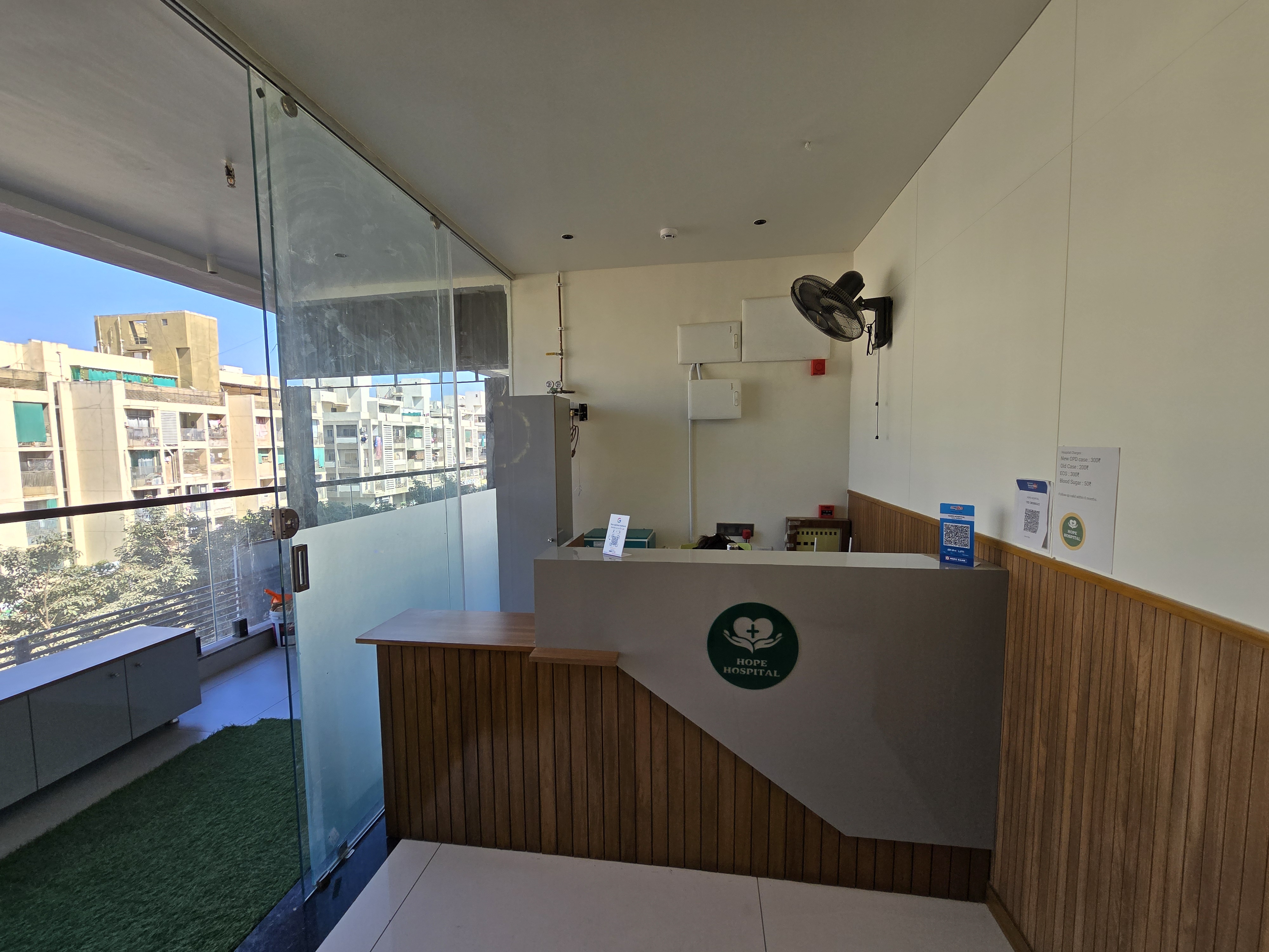 The reception desk at Hope Hospital.